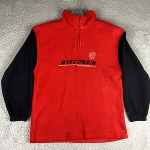VINTAGE Wisconsin Badgers Sweater Mens M Red 1/4 Zip Starter‎ Fleece College Y2K